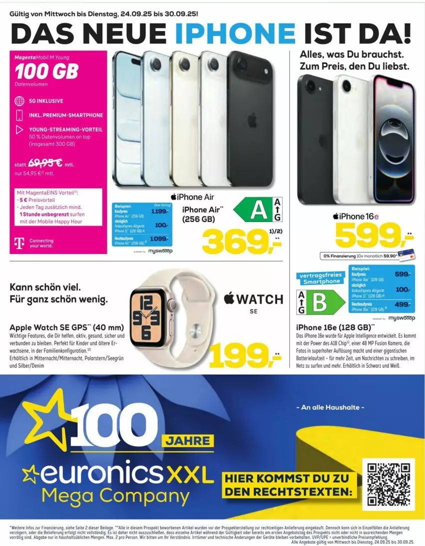 Aktueller Prospekt Euronics - Prospekte - von 24.09 bis 30.09.2025 - strona 1 - produkty: angebot, angebote, Apple, Apple Watch, Apple Watch SE, eis, GPS, ilag, Intel, iphone, kamera, Kinder, LG, mac, Rauch, reis, Surf, Ti, tisch, WICK