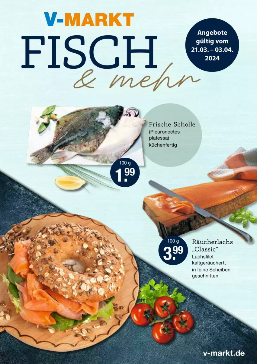 Aktueller Prospekt Vmarkt - Prospekte - von 21.03 bis 03.04.2024 - strona 1 - produkty: angebot, angebote, filet, küche, Küchen, lachs, lachsfilet, Räucherlachs, schnitten, scholl, Ti