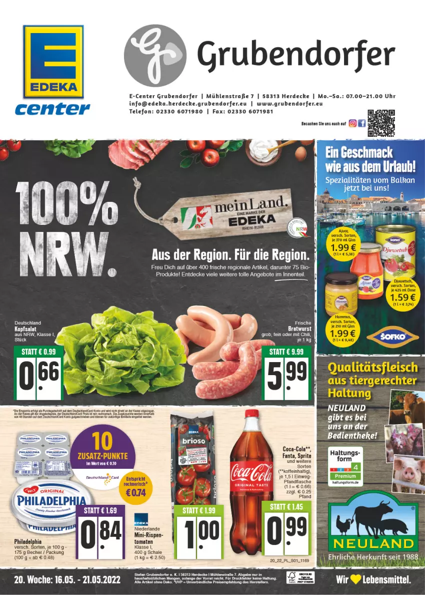 Aktueller Prospekt E Center - Angebote der Woche - von 16.05 bis 21.05.2022 - strona 1 - produkty: angebot, angebote, Becher, bio, chili, coca-cola, cola, decke, deka, deutschland card, eis, elle, ente, erde, fanta, flasche, gin, kopfsalat, LG, philadelphia, reis, reiss, salat, salz, Schal, Schale, sprite, telefon, teller, Ti, tomate, tomaten, uhr, Yo