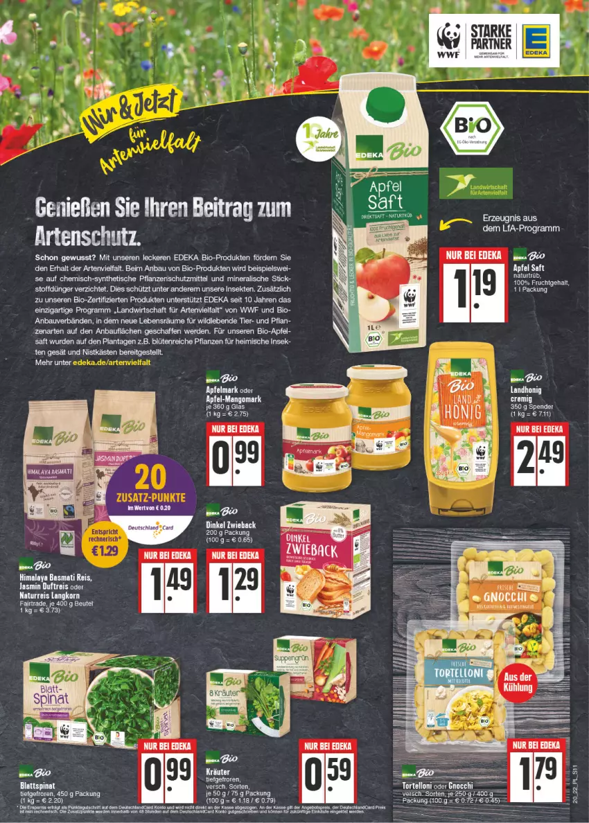 Aktueller Prospekt E Center - Angebote der Woche - von 16.05 bis 21.05.2022 - strona 11 - produkty: apfel, basmati, Basmati Reis, Bau, beutel, bio, blattspinat, Blüte, deka, deutschlandcard, dünger, edeka bio, eier, eis, erde, frucht, honig, HP, kartoffel, kartoffeln, korn, LG, mango, natur, pflanze, pflanzen, reis, saft, sekt, spinat, Ti, tisch, Wild