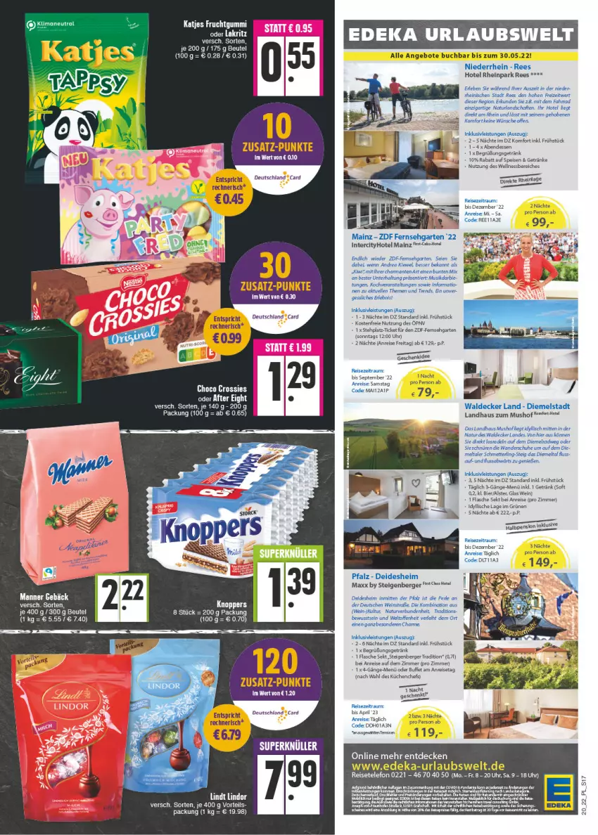 Aktueller Prospekt E Center - Angebote der Woche - von 16.05 bis 21.05.2022 - strona 17 - produkty: angebot, angebote, Berger, beutel, bier, Big Choc, buch, choco crossies, crossies, decke, deka, deutschland card, eis, flasche, frucht, fruchtgummi, Garten, getränk, getränke, HP, katjes, knoppers, küche, Küchen, Manner, pril, reis, sekt, Ti, uhr, wein, wellnessbereich