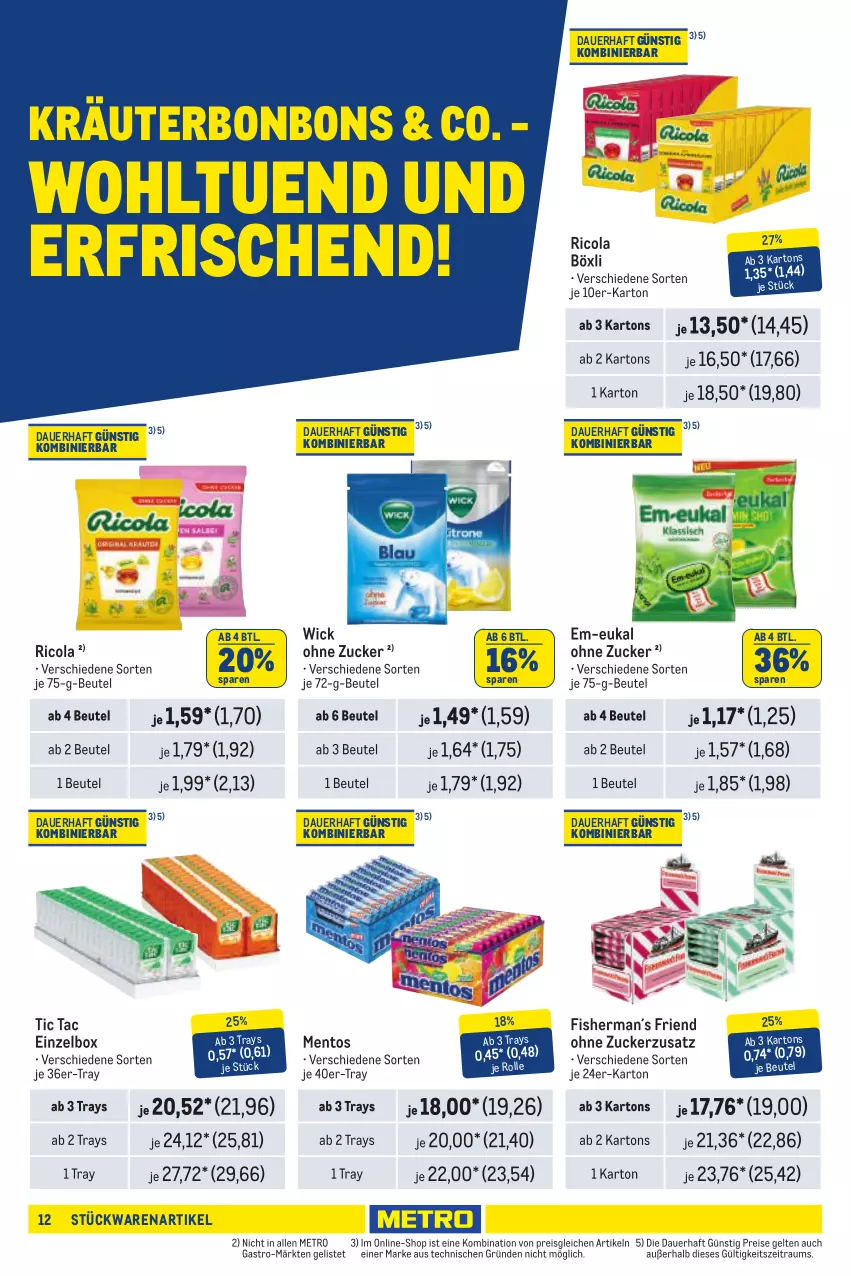 Aktueller Prospekt Metro - Händler Journal - von 01.01 bis 15.01.2025 - strona 12 - produkty: auer, beutel, bonbons, cola, eis, kräuter, mentos, Metro, reis, Ricola, Ti, WICK, zucker