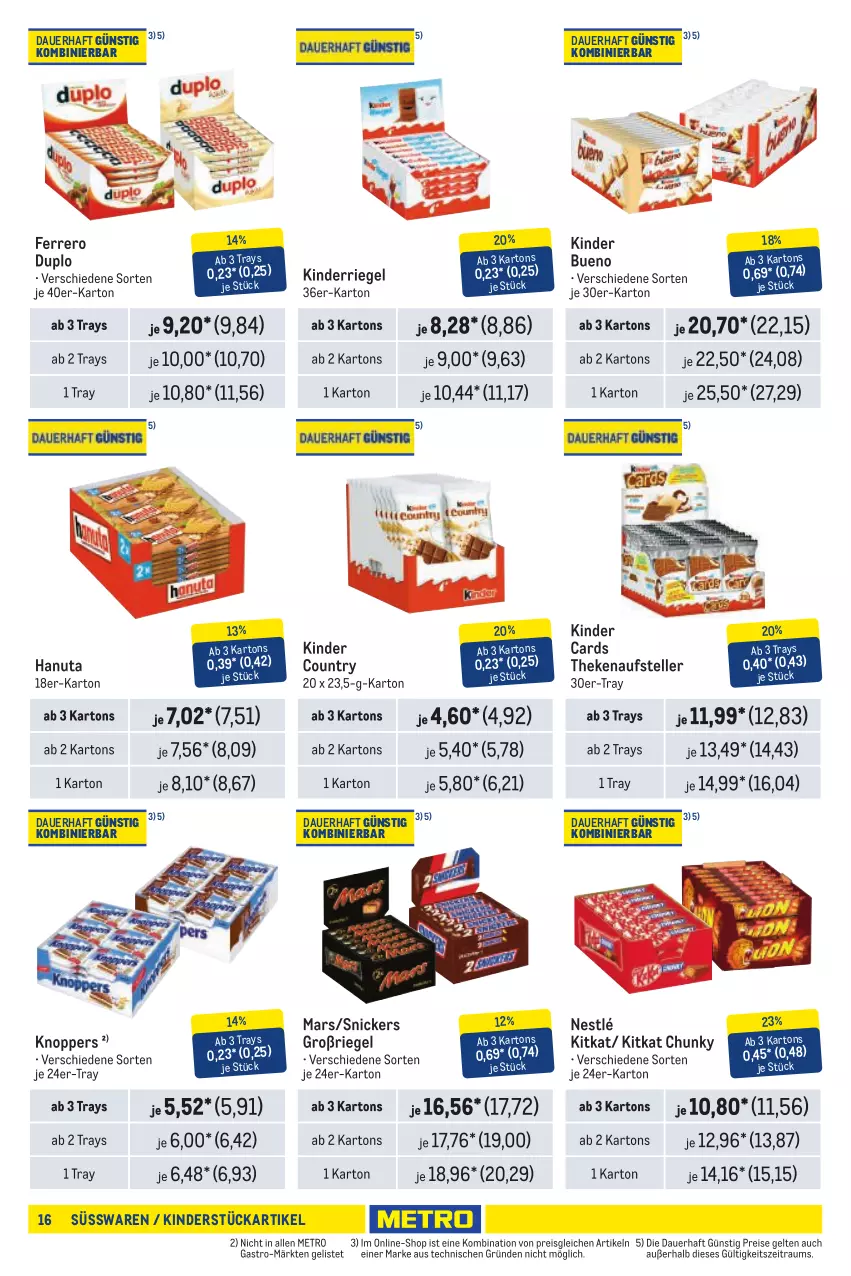 Aktueller Prospekt Metro - Händler Journal - von 01.01 bis 15.01.2025 - strona 16 - produkty: auer, duplo, eis, elle, ferrero, hanuta, Kinder, kinder bueno, kinder country, kitkat, knoppers, mars, Metro, nestlé, reis, riegel, snickers, süsswaren, teller, Ti