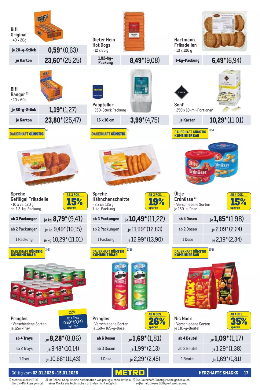 Aktueller Prospekt Metro - Händler Journal - von 01.01 bis 15.01.2025 - strona 17 - produkty: auer, beutel, bifi, dell, eis, elle, erdnüsse, frikadellen, Geflügel, gin, Hartmann, hot dog, Metro, pringles, reis, ring, senf, snack, snacks, teller, Ti, ültje, ültje erdnüsse