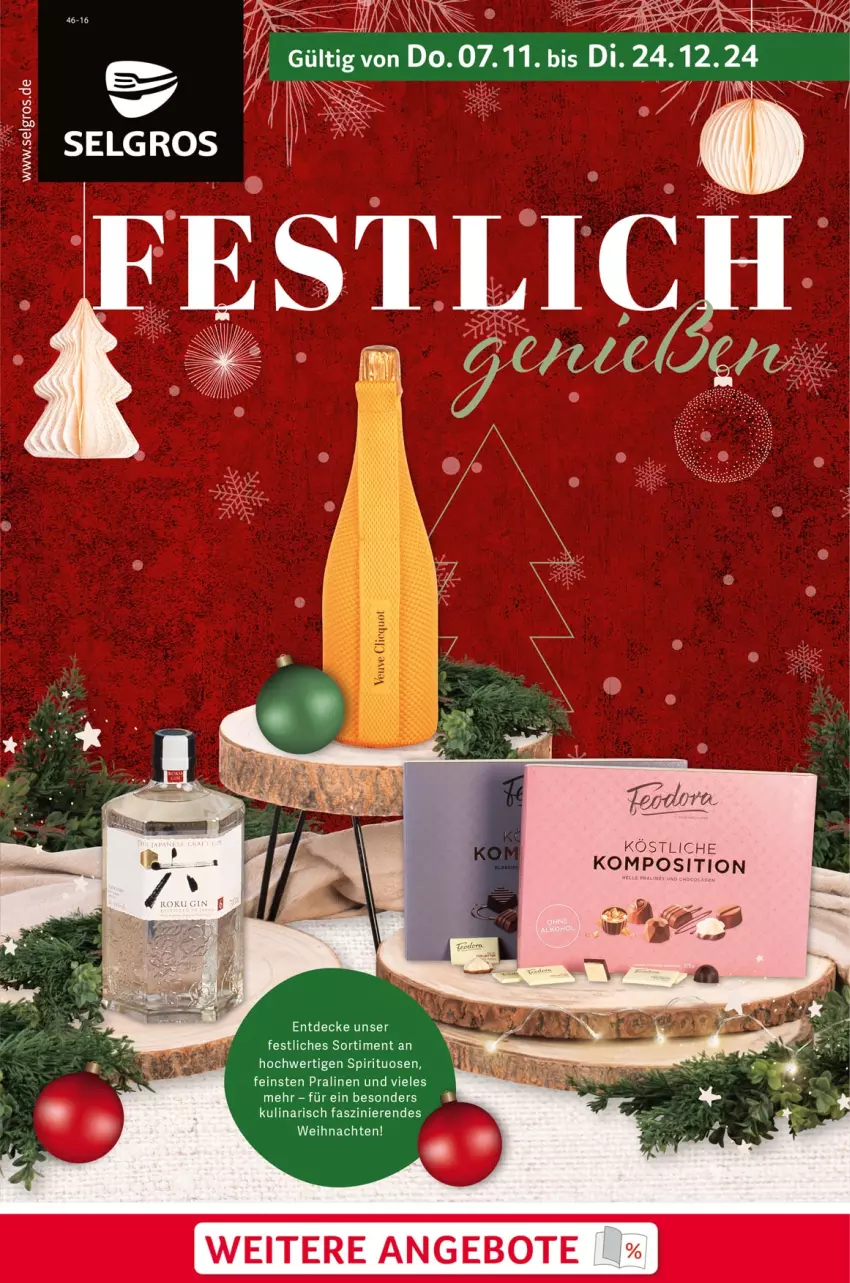 Aktueller Prospekt Selgros - Festlich genießen - von 07.11 bis 24.12.2024 - strona 1 - produkty: angebot, angebote, decke, LG, pralinen, spirituosen, Ti, weihnachten