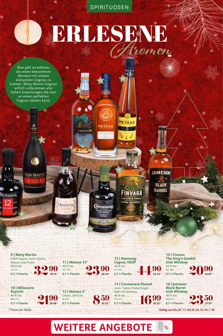 Aktueller Prospekt Selgros - Festlich genießen - von 07.11 bis 24.12.2024 - strona 29 - produkty: angebot, angebote, Cognac, eis, elle, Finish, flasche, irish whiskey, jameson, lack, Metaxa, reis, rel, Remy Martin, single malt, spirituosen, Ti, whiskey