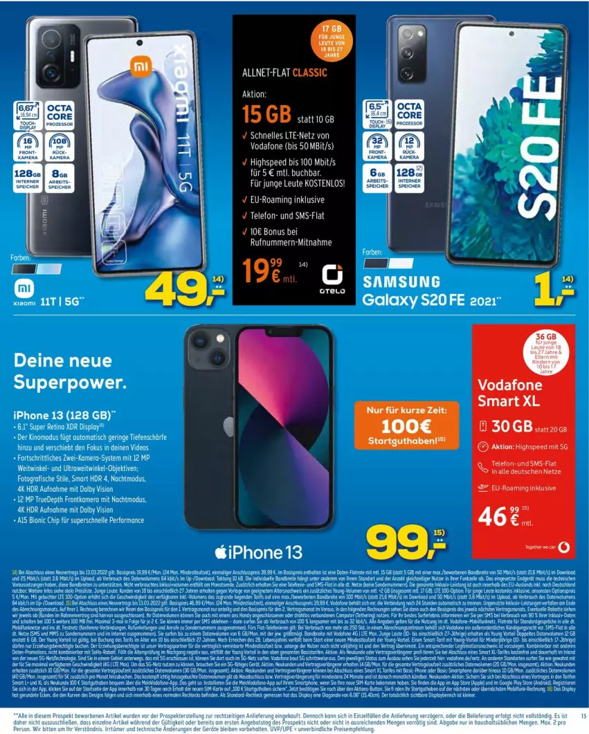 Aktueller Prospekt Euronics - Prospekte - von 02.03 bis 09.03.2022 - strona 15 - produkty: beko, bio, deo, dusche, eier, eis, elle, iphone, IPhone 13, kamera, perlen, Rauch, reis, roba, sana, tee, telefon, Ti, tuc, vodafone, Yo, ZTE