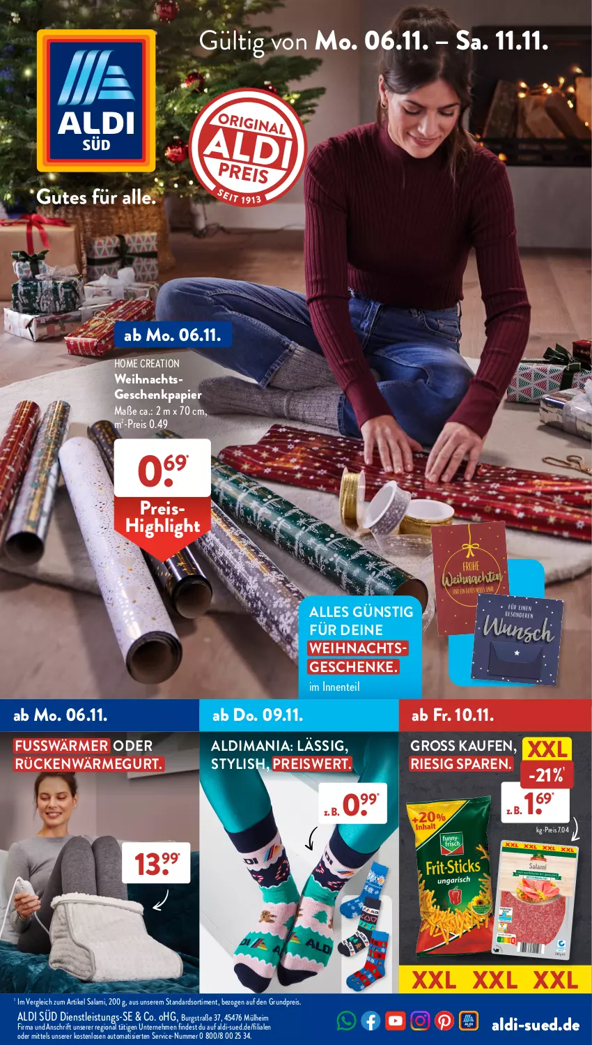 Aktueller Prospekt AldiSud - IN ZWEI WOCHEN - von 06.11 bis 11.11.2023 - strona 1 - produkty: aldi, auto, eis, ente, Geschenkpapier, papier, reis, salami, Ti