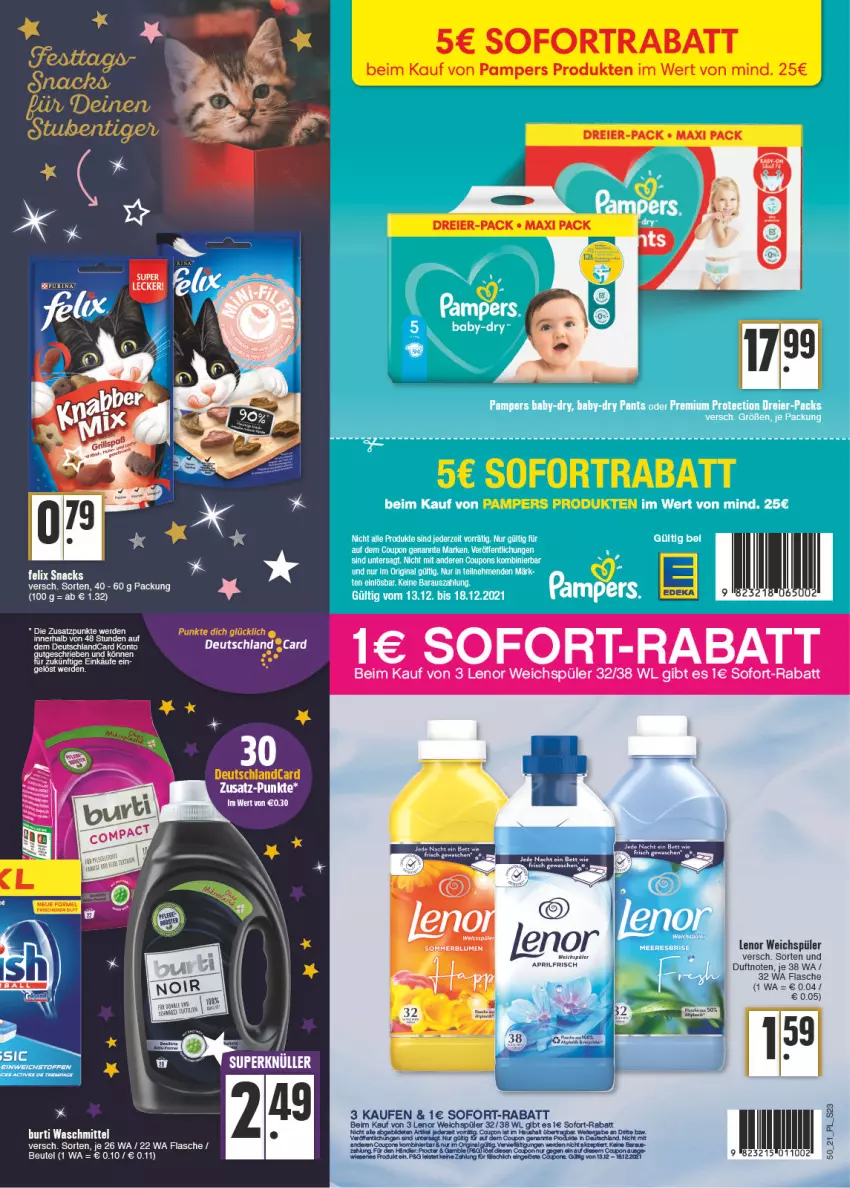 Aktueller Prospekt E Center - Angebote der Woche - von 13.12 bis 18.12.2021 - strona 23 - produkty: bett, beutel, burti, Cap, coupon, coupons, deka, deutschlandcard, eier, eis, elle, flasche, lenor, lenor weichspüler, pampers, pril, sofort-rabatt, sofortrabatt, Ti, waschmittel, weichspüler