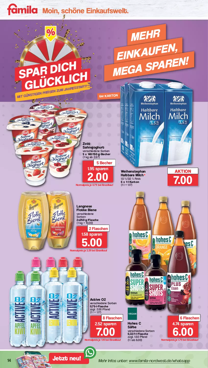 Aktueller Prospekt Famila - Prospekte - von 16.01 bis 21.01.2023 - strona 14 - produkty: Becher, eis, flasche, haltbare milch, Hohes C, joghur, joghurt, langnese, milch, reis, säfte, sahne, Sahnejoghurt, Ti, weihenstephan, zott