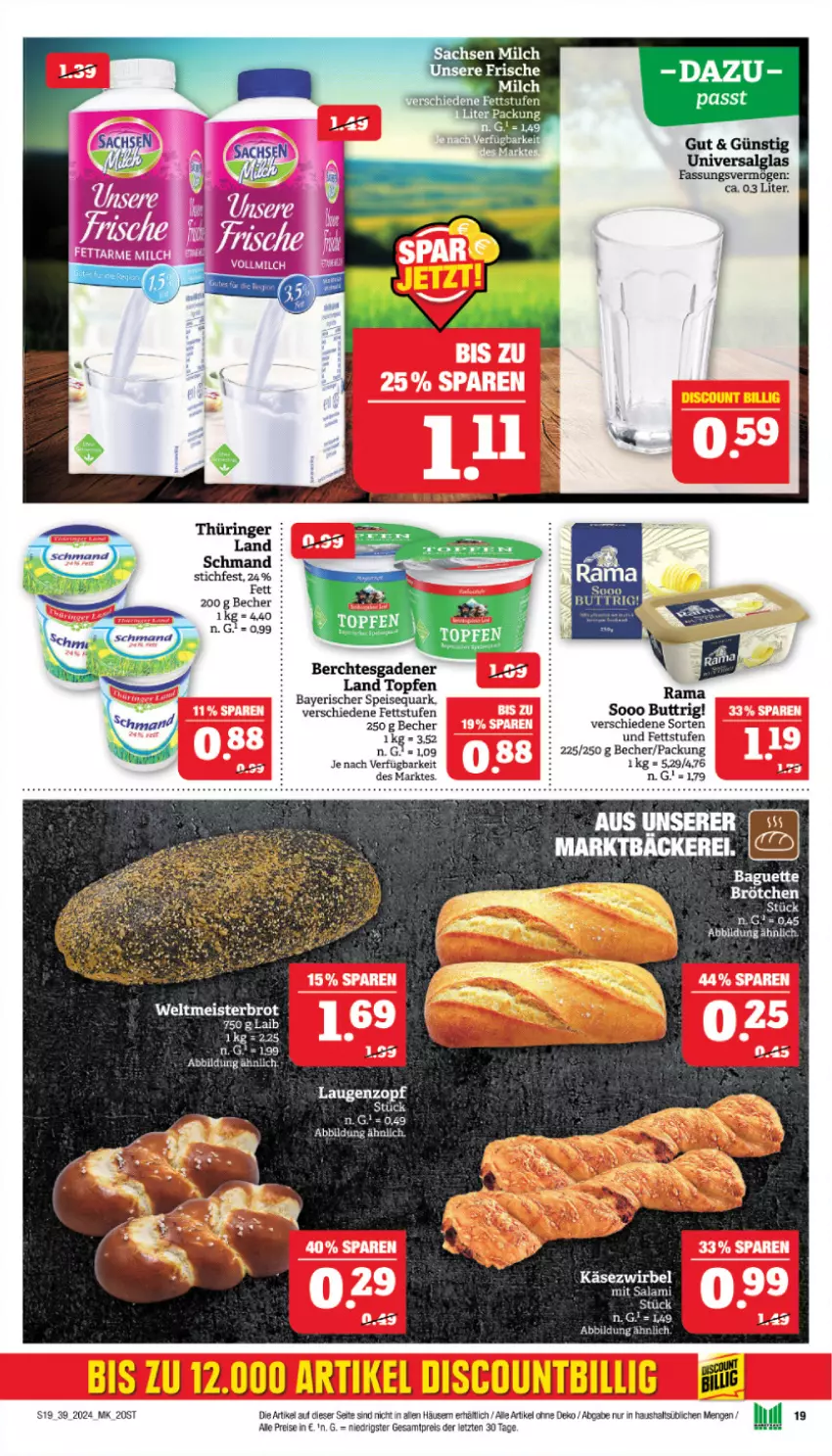 Aktueller Prospekt Marktkauf - Prospekt - von 22.09 bis 28.09.2024 - strona 19 - produkty: baguette, Becher, bier, Biere, discount, eis, Käse, Käsezwirbel, milch, quark, rama, reis, ring, sac, schmand, speisequark, tee, Ti, topf, Topfen, ZTE