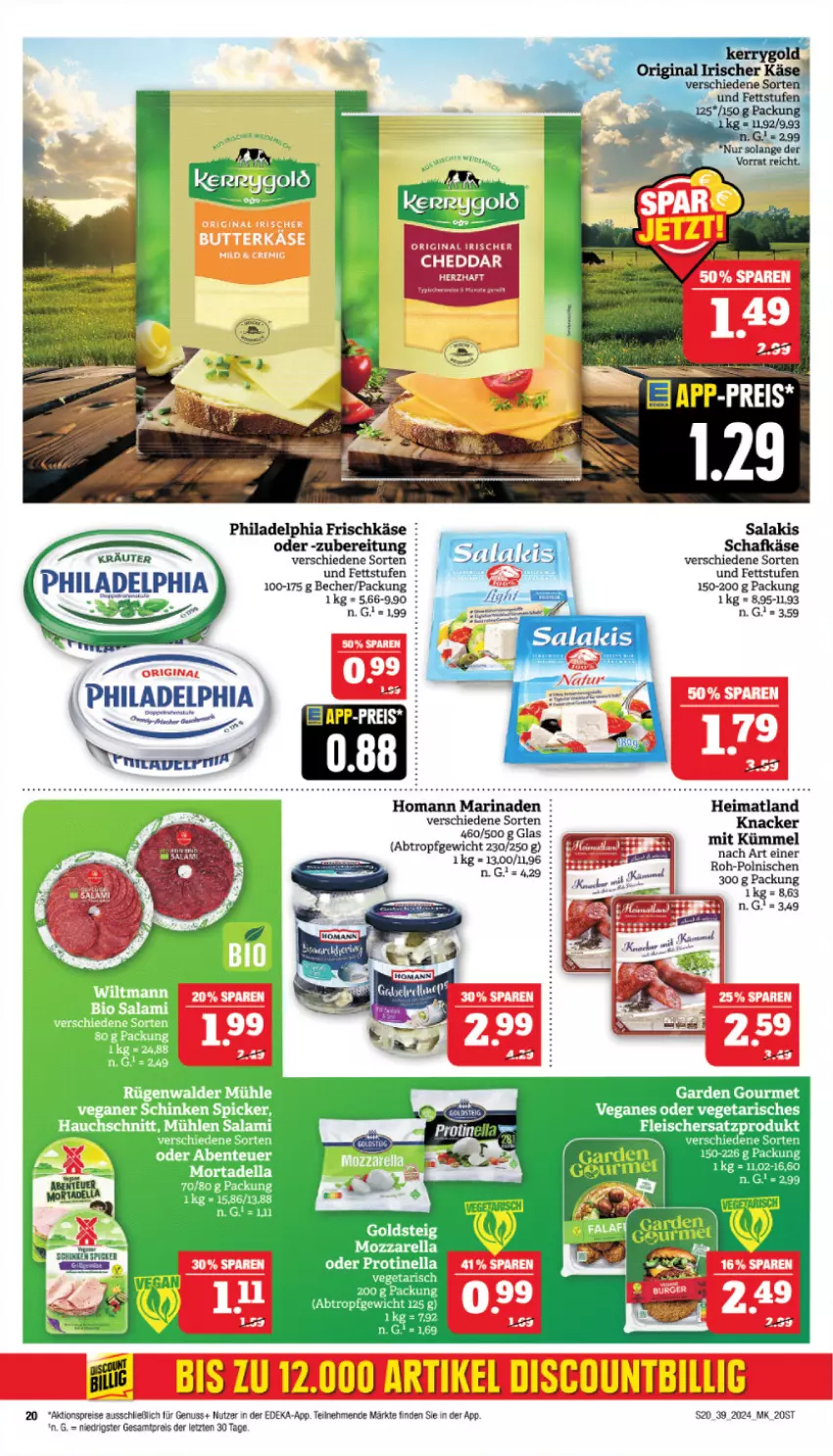 Aktueller Prospekt Marktkauf - Prospekt - von 22.09 bis 28.09.2024 - strona 20 - produkty: aktionspreis, Becher, cheddar, deka, eis, frischkäse, gin, homann, Käse, kerrygold, kräuter, marinade, nuss, philadelphia, reis, salakis, schafkäse, Ti, ZTE