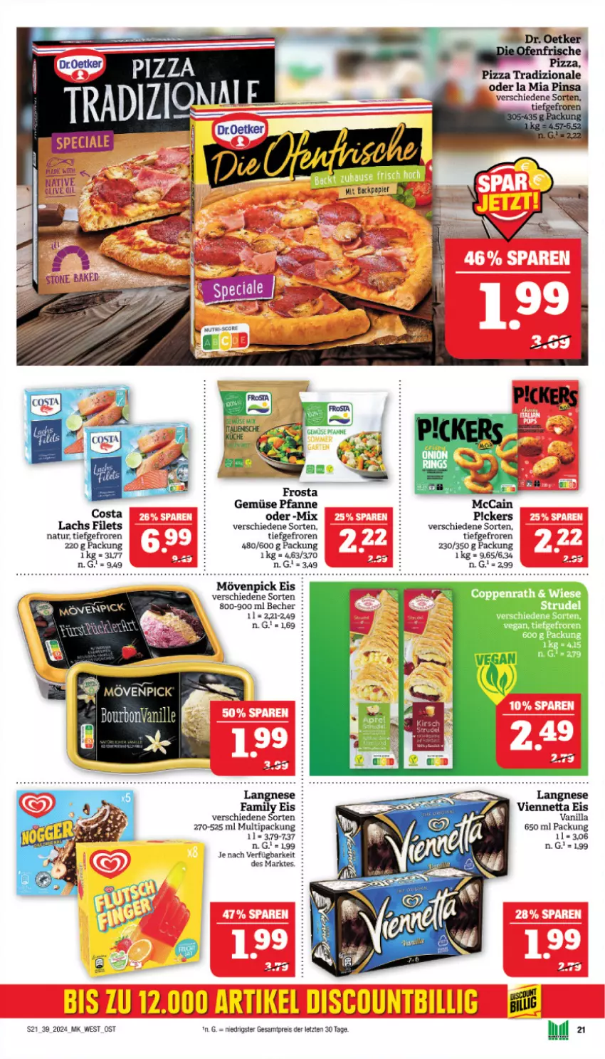 Aktueller Prospekt Marktkauf - Prospekt - von 22.09 bis 28.09.2024 - strona 21 - produkty: Becher, discount, droetker, eis, filet, filets, lachs, langnese, mccain, mövenpick, mövenpick eis, natur, papier, pfanne, pizza, pizza tradizionale, reis, Ti, tradizionale, ZTE