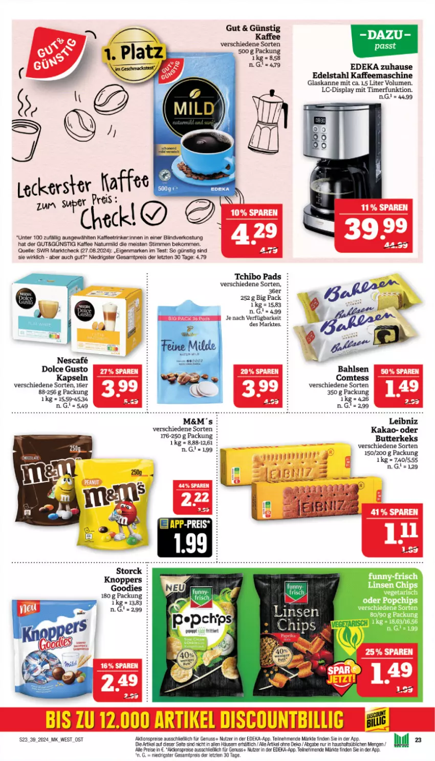 Aktueller Prospekt Marktkauf - Prospekt - von 22.09 bis 28.09.2024 - strona 23 - produkty: aktionspreis, beko, butter, butterkeks, comtess, deka, discount, edelstahl, eis, elle, kaffee, kaffeemaschine, kakao, keks, knoppers, leibniz, nescafe, nuss, reis, storck, Tchibo, Ti, timer, Vegeta, ZTE