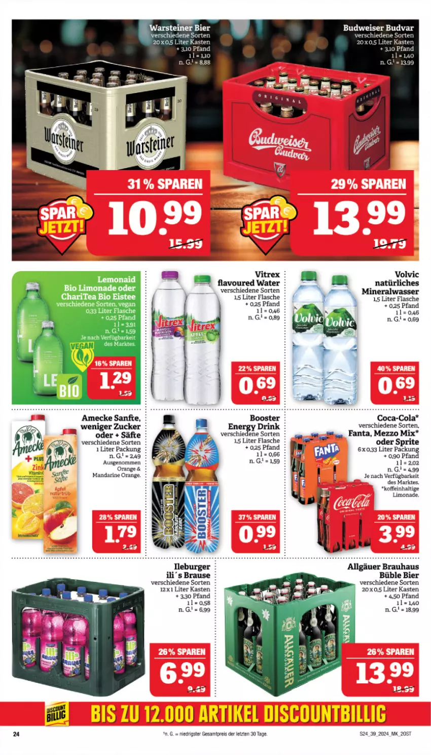 Aktueller Prospekt Marktkauf - Prospekt - von 22.09 bis 28.09.2024 - strona 24 - produkty: Alwa, bier, bio, budweiser, coca-cola, cola, eis, eistee, erde, fanta, flasche, LG, limo, limonade, mandarine, Mezzo Mix, mineralwasser, oder sprite, orange, reis, säfte, sprite, steiner, tee, Ti, vitrex, volvic, warsteiner, wasser, ZTE