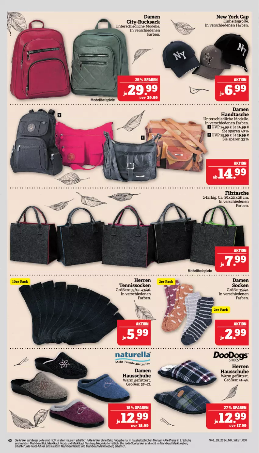 Aktueller Prospekt Marktkauf - Prospekt - von 22.09 bis 28.09.2024 - strona 40 - produkty: Cap, dell, eis, elle, Handtasche, Hausschuhe, Laufen, Mode, natur, Naturella, reis, rel, rucksack, sac, schuhe, socken, Spiele, Sport, Tasche, Ti, Yo