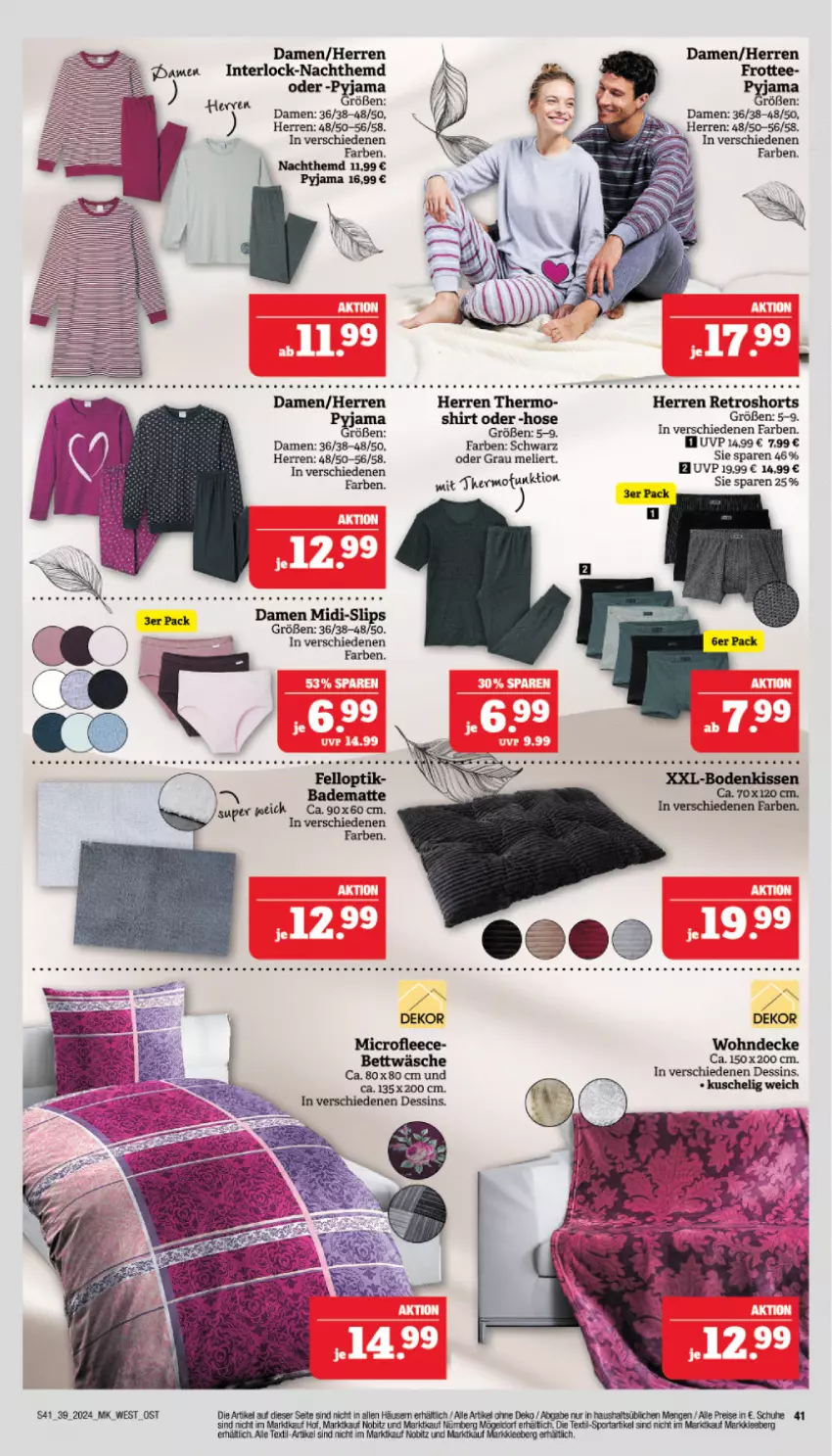 Aktueller Prospekt Marktkauf - Prospekt - von 22.09 bis 28.09.2024 - strona 41 - produkty: Bad, badematte, Bau, bett, bettwäsche, decke, eis, hemd, hose, Nachthemd, Pyjama, reis, retroshorts, schuhe, shirt, shorts, slip, slips, tee, Ti