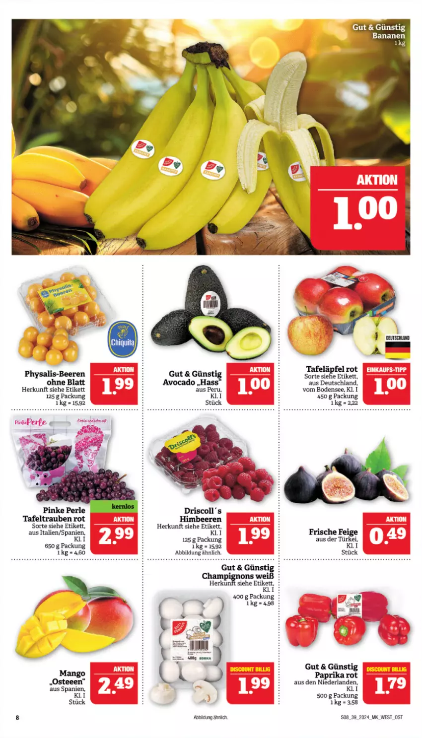 Aktueller Prospekt Marktkauf - Prospekt - von 22.09 bis 28.09.2024 - strona 8 - produkty: beere, beeren, himbeer, himbeere, himbeeren, mango, paprika, paprika rot, Physalis, tafeläpfel, tafeltrauben, tee, Ti, trauben