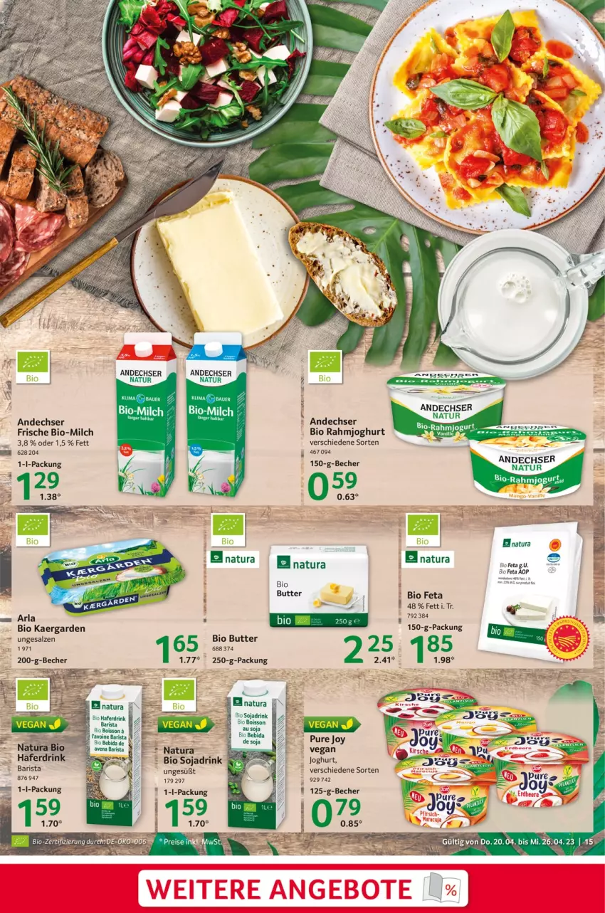 Aktueller Prospekt Selgros - Food - von 20.04 bis 26.04.2023 - strona 15 - produkty: andechser natur, auer, Bau, Bauer, Becher, bio, butter, drink, ente, feta, hafer, Haferdrink, joghur, joghurt, milch, natur, natura, rahmjoghurt, salz, soja, Sojadrink