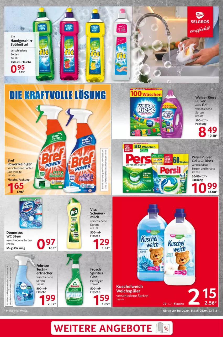 Aktueller Prospekt Selgros - Food - von 20.04 bis 26.04.2023 - strona 21 - produkty: bio, Bref, bref power, domestos, febreze, flasche, Frosch, geschirr, Heu, milch, Rauch, reiniger, rwe, spiritus, spülmittel, Ti