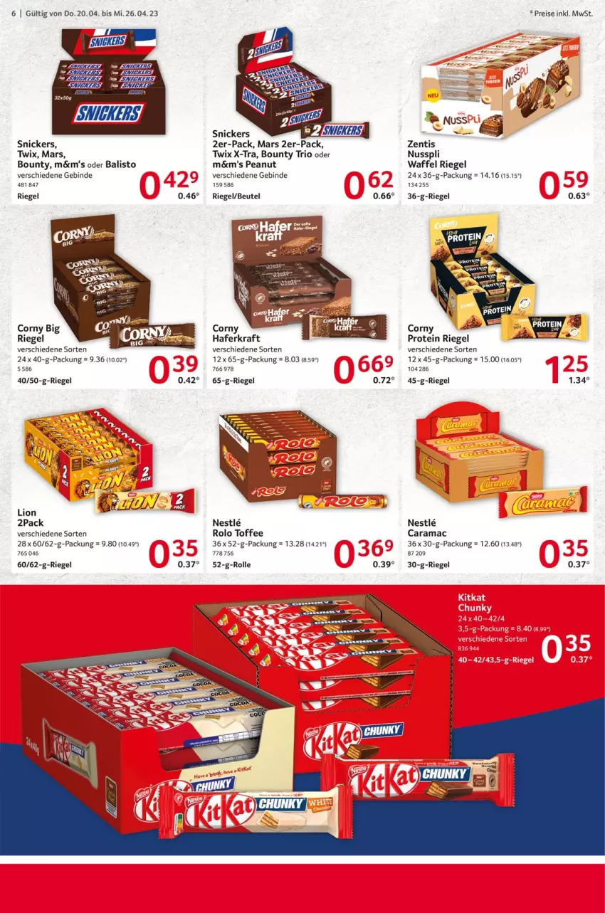 Aktueller Prospekt Selgros - Food - von 20.04 bis 26.04.2023 - strona 28 - produkty: balisto, beutel, bounty, corny, eis, hafer, kraft, lion, mac, mars, nuss, nusspli, rama, reis, riegel, snickers, Ti, twix, zentis