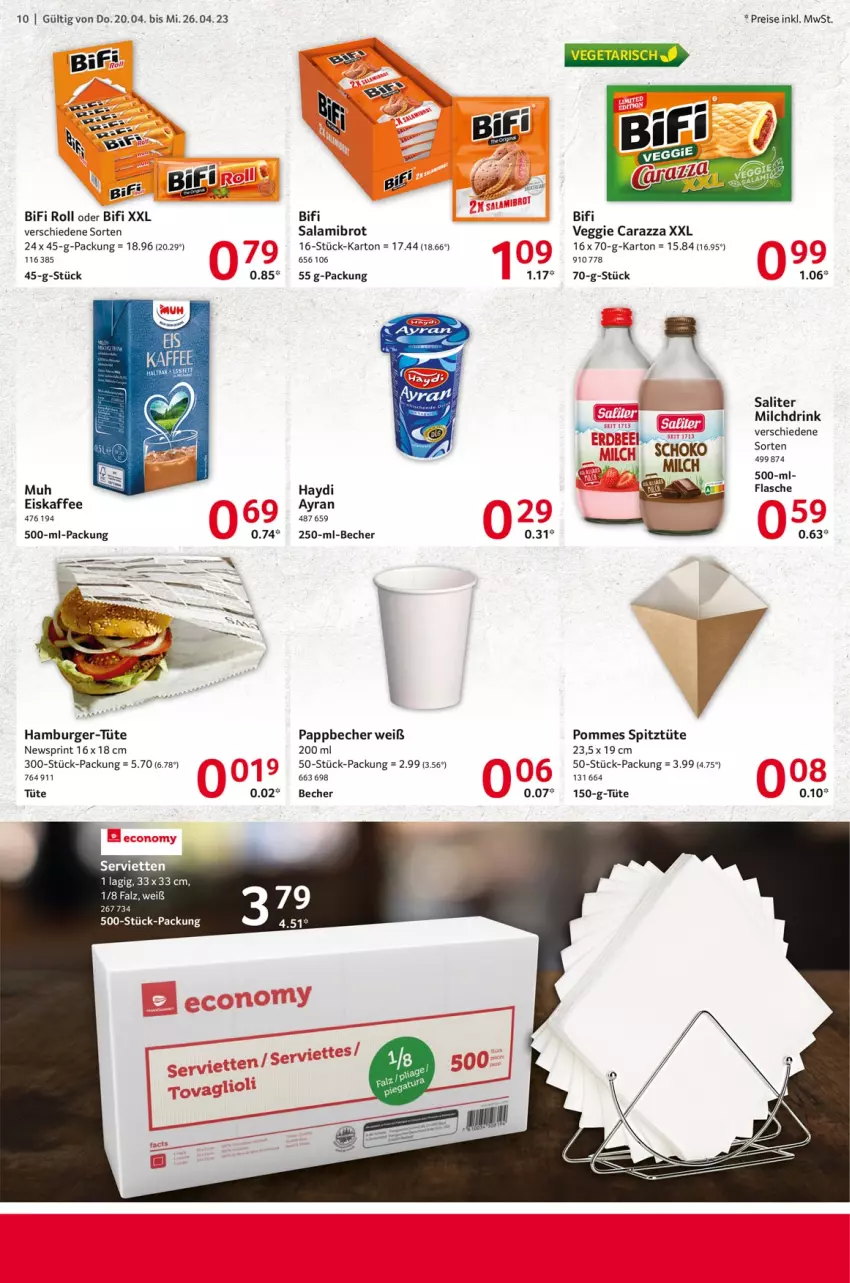 Aktueller Prospekt Selgros - Food - von 20.04 bis 26.04.2023 - strona 32 - produkty: Ayran, Becher, bifi, brot, burger, drink, eis, eiskaffee, flasche, hamburger, kaffee, milch, Pappbecher, pommes, reis, salami, saliter, schoko, Ti, Tüte, Vegeta, veggie