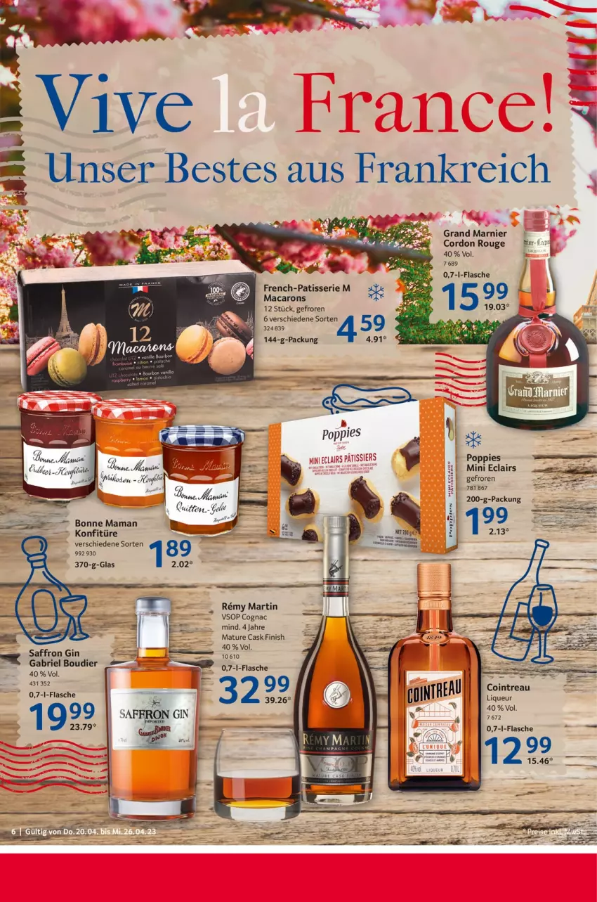 Aktueller Prospekt Selgros - Food - von 20.04 bis 26.04.2023 - strona 6 - produkty: bonne maman, brie, Cognac, Finish, flasche, gin, hose, konfitüre, liqueur, mac, Macarons, mam, Popp, rel, Remy Martin, rouge, Ti