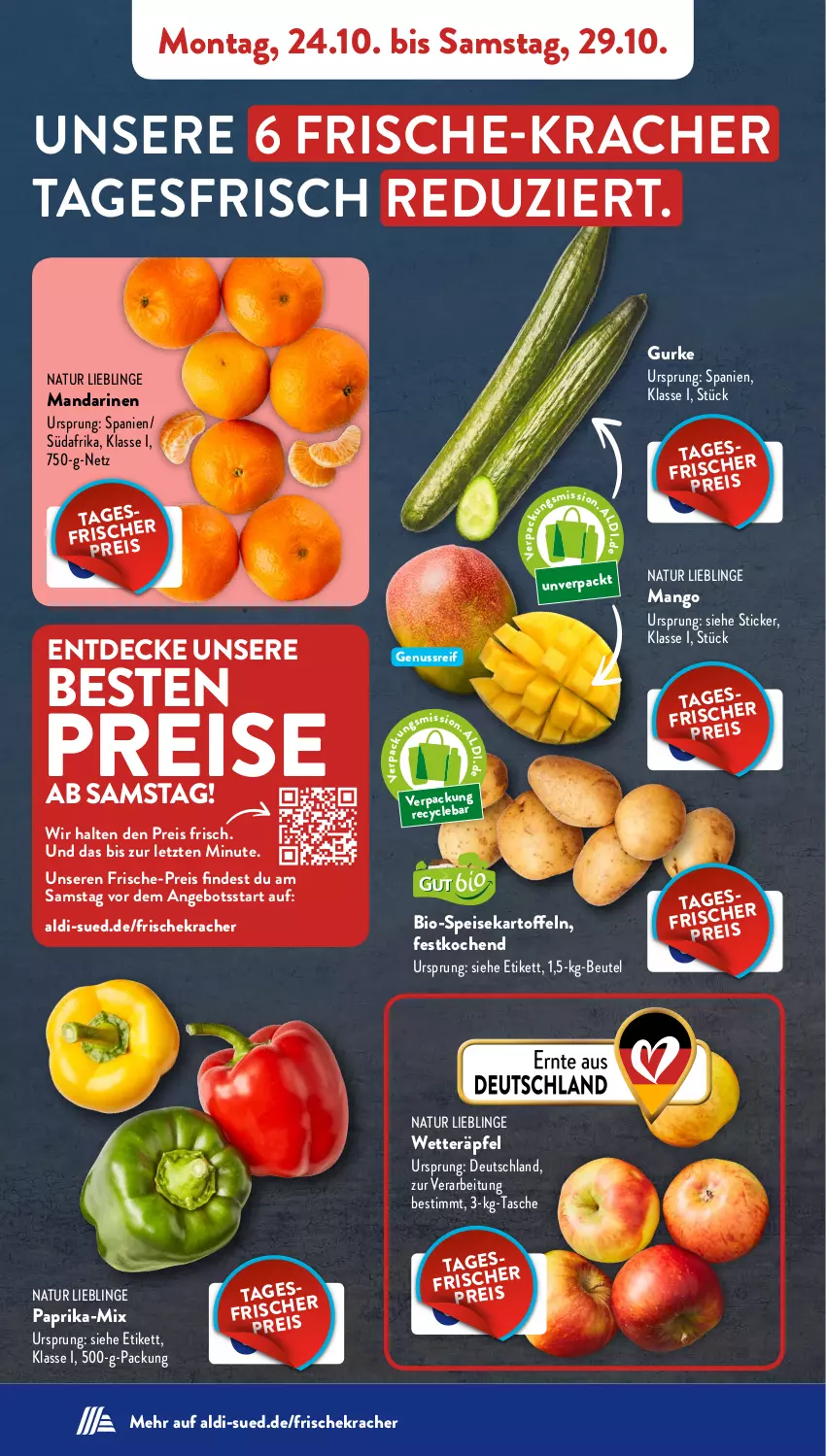 Aktueller Prospekt AldiSud - NÄCHSTE WOCHE - von 24.10 bis 29.10.2022 - strona 4 - produkty: aldi, angebot, beutel, bio, decke, eis, gurke, kartoffel, kartoffeln, kracher, mandarine, mandarinen, mango, natur, nuss, paprika, reis, speisekartoffeln, Tasche, Ti, ZTE