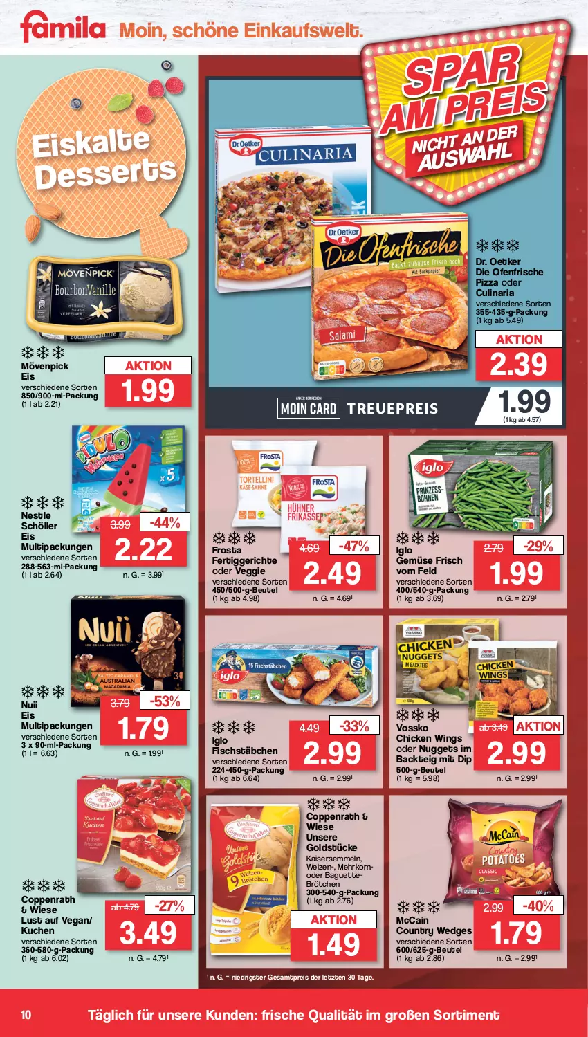 Aktueller Prospekt Famila - Prospekte - von 09.10 bis 14.10.2023 - strona 11 - produkty: baguette, beutel, brötchen, chicken wings, coppenrath, culinaria, dessert, desserts, die ofenfrische, dip, Dr. Oetker, eis, fertiggericht, fertiggerichte, fisch, fischstäbchen, frosta, Goldstücke, iglo, Kaiser, Kaisersemmel, korn, kuchen, mccain, mövenpick, mövenpick eis, nuggets, nuii, Ofen, pizza, reis, Ria, Schöller, Semmel, Ti, veggie, vossko, wedges, ZTE