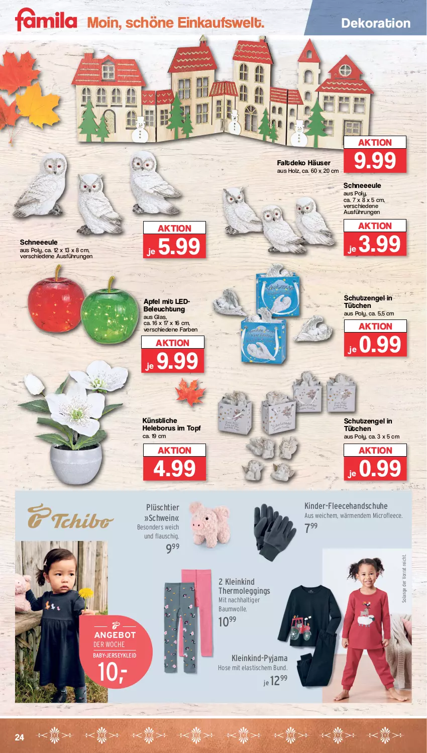 Aktueller Prospekt Famila - Prospekte - von 09.10 bis 14.10.2023 - strona 26 - produkty: angebot, apfel, asti, Bau, baumwolle, beleuchtung, dekoration, Engel, gin, handschuhe, Holz, hose, Kinder, kleid, leggings, Plüsch, Pyjama, schuhe, schwein, Thermoleggings, Ti, tisch, topf, wein, wolle