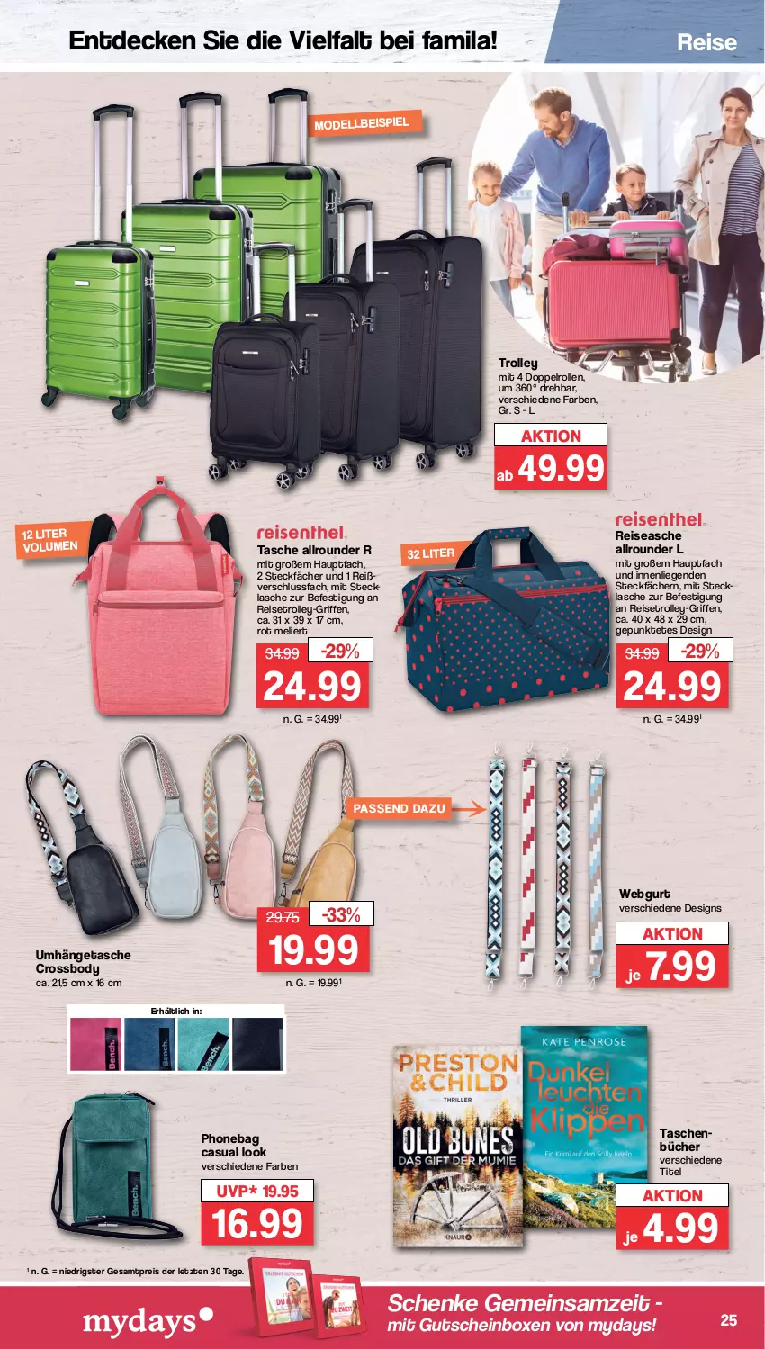 Aktueller Prospekt Famila - Prospekte - von 09.10 bis 14.10.2023 - strona 27 - produkty: body, decke, eis, gutschein, Liege, Mode, mydays, reis, reisetrolley, Tasche, taschen, Ti, trolley, umhängetasche, ZTE