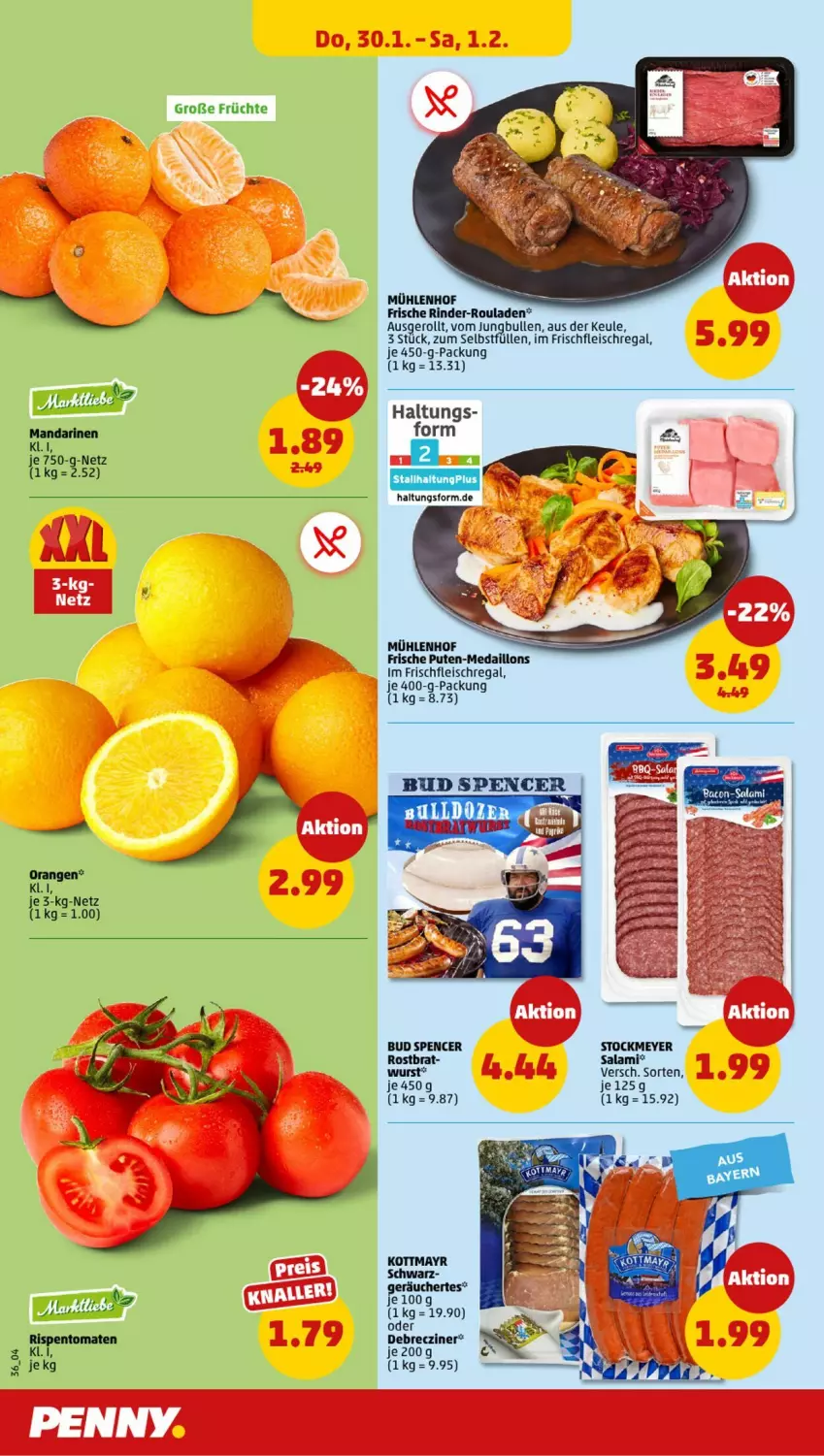 Aktueller Prospekt Penny - Prospekte - von 27.01 bis 01.02.2025 - strona 36 - produkty: debrecziner, eis, fleisch, früchte, jungbullen, medaillons, orange, orangen, pute, regal, rind, rinder, rinder-rouladen, rouladen, salami, stockmeyer, wurst