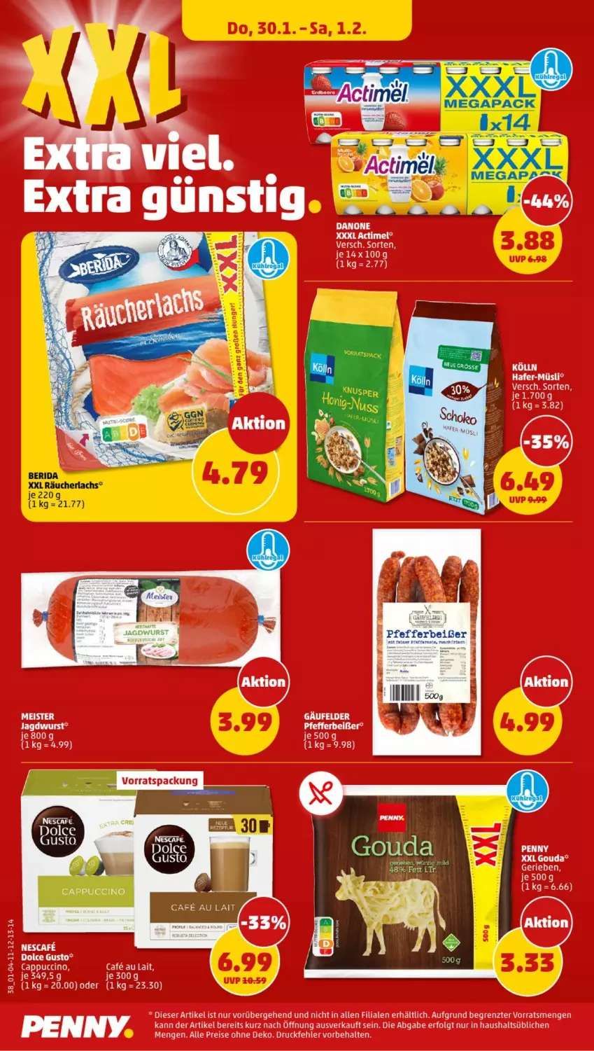 Aktueller Prospekt Penny - Prospekte - von 27.01 bis 01.02.2025 - strona 38 - produkty: Cap, cappuccino, cin, eis, gouda, hafer, HP, jagdwurst, kölln, lachs, LG, müsli, nescafe, pfeffer, Pfefferbeißer, Räucherlachs, reis, Ti, wurst, ZTE