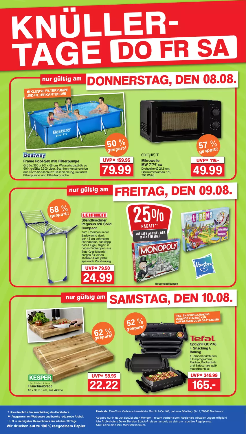 Aktueller Prospekt Famila - Prospekte - von 08.08 bis 10.08.2024 - strona 2 - produkty: asus, Bad, Badewanne, beispielabbildung, eis, elle, garraum, grill, Hasbro, latte, mikrowelle, papier, pool, Rauch, regal, reis, Ria, rwe, saft, Schal, Schale, snack, spülmaschinen, teller, Ti, Tranchierbrett, Trockner, Wanne, wasser, ZTE