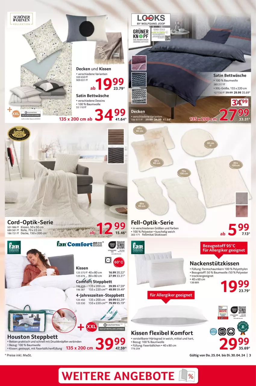 Aktueller Prospekt Selgros - Non Food - von 25.04 bis 30.04.2024 - strona 3 - produkty: angebot, angebote, Bau, baumwolle, bett, Betten, bettwäsche, bier, binden, decke, eis, Ergee, kissen, nackenstützkissen, reis, Ria, sitzkissen, steppbett, Ti, tisch, Trockner, wolle