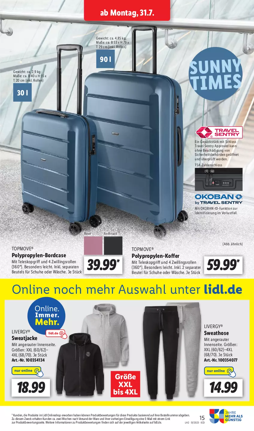 Aktueller Prospekt Lidl - Aktionsprospekt - von 31.07 bis 05.08.2023 - strona 17 - produkty: beutel, erde, hose, Jacke, koffer, livergy, schuhe, Sweathose, sweatjacke, Teleskop, Ti, weck