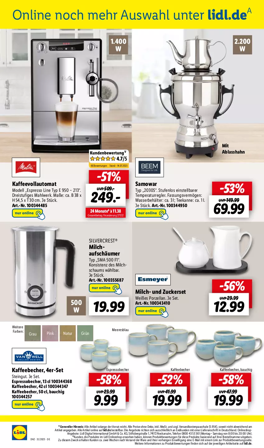 Aktueller Prospekt Lidl - Aktionsprospekt - von 31.07 bis 05.08.2023 - strona 32 - produkty: angebot, angebote, auto, Bau, Becher, Behälter, dell, eis, elle, espresso, kaffee, kaffeebecher, kaffeevollautomat, milch, milchaufschäumer, Mode, natur, ndk, reis, rel, Schal, Schale, silvercrest, tee, teekanne, telefon, Ti, uhr, wasser, weck, zucker