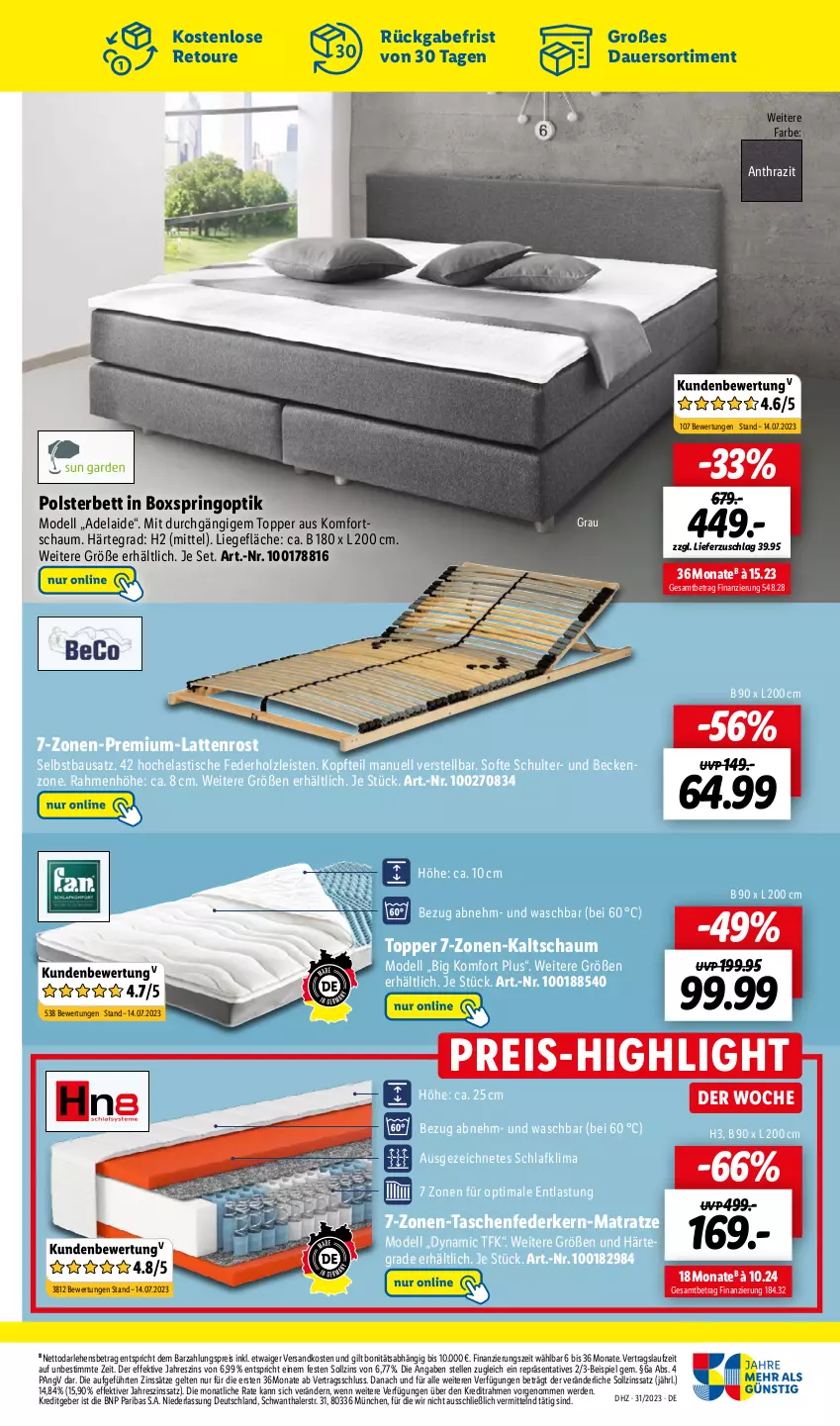 Aktueller Prospekt Lidl - Aktionsprospekt - von 31.07 bis 05.08.2023 - strona 35 - produkty: asti, auer, Bau, bett, dell, eis, elle, erde, federkern, Hela, Holz, Kenzo, latte, lattenrost, Liege, matratze, Mode, ndk, polsterbett, reis, ring, Tasche, taschen, taschenfederkern-matratze, Ti, tisch, topper