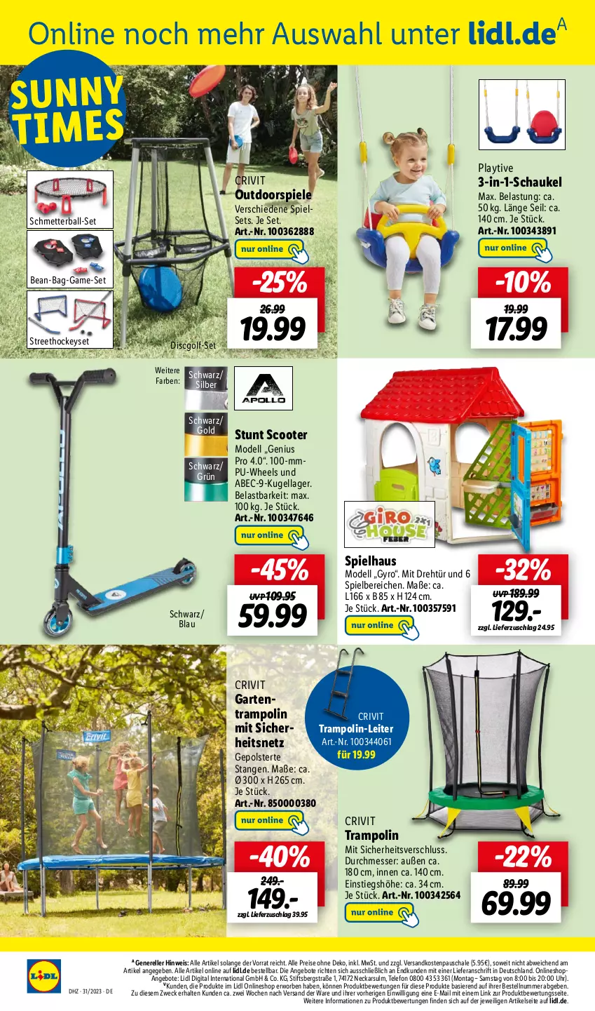 Aktueller Prospekt Lidl - Aktionsprospekt - von 31.07 bis 05.08.2023 - strona 52 - produkty: angebot, angebote, ball, crivit, dell, eis, elle, Garten, Kugel, messer, Mett, Mode, ndk, reis, rel, Schal, Schale, Schaukel, scooter, Spiele, telefon, Ti, Trampolin, uhr, weck