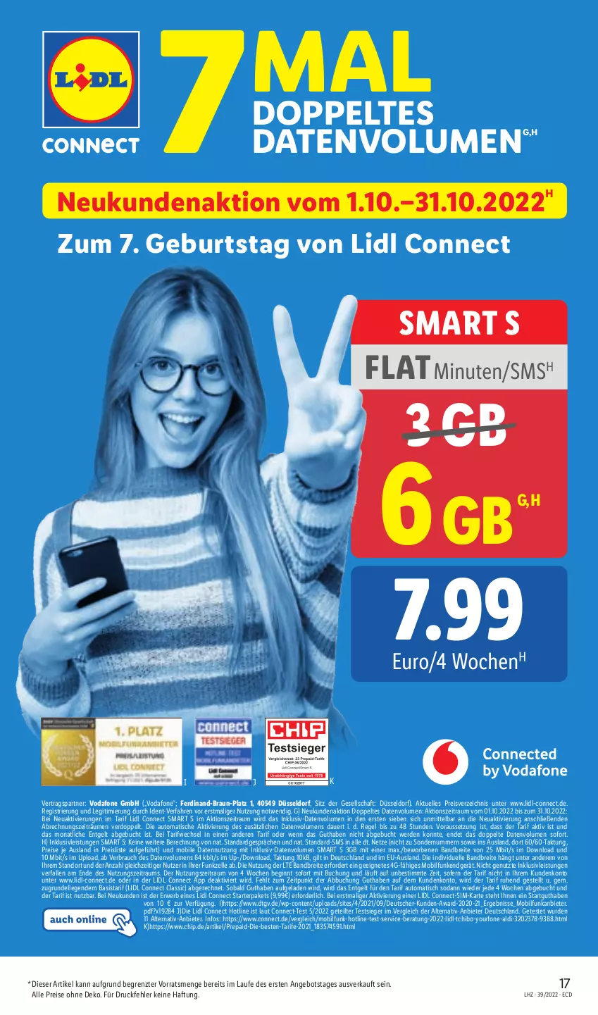 Aktueller Prospekt Lidl - Aktionsprospekt - von 26.09 bis 01.10.2022 - strona 17 - produkty: aldi, angebot, auer, auto, braun, Brei, buch, eis, elle, erde, gin, inklusivleistungen, Liege, Rauch, reis, rwe, sim, Soda, Tchibo, Ti, tisch, vodafone, Yo, ZTE