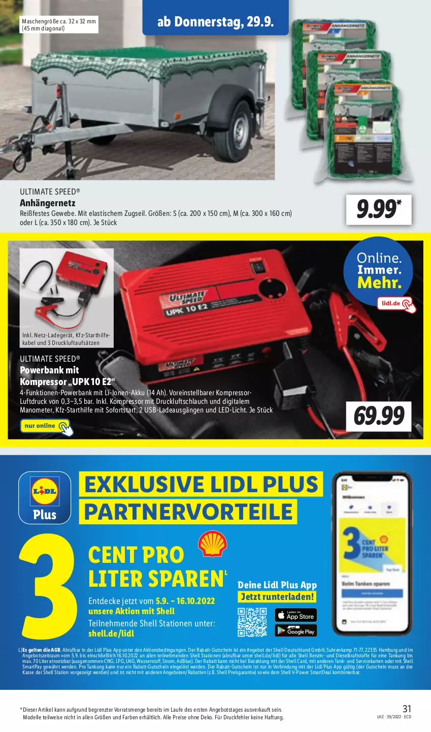 Aktueller Prospekt Lidl - Aktionsprospekt - von 26.09 bis 01.10.2022 - strona 31 - produkty: adblue, akku, angebot, angebote, Anhänger, asti, Bank, decke, dell, Diesel, eis, elle, erde, gutschein, kompressor, kraft, ladegerät, led-licht, Mode, powerbank, reis, schlauch, spee, Ti, tisch, uhr, usb, wasser, ZTE