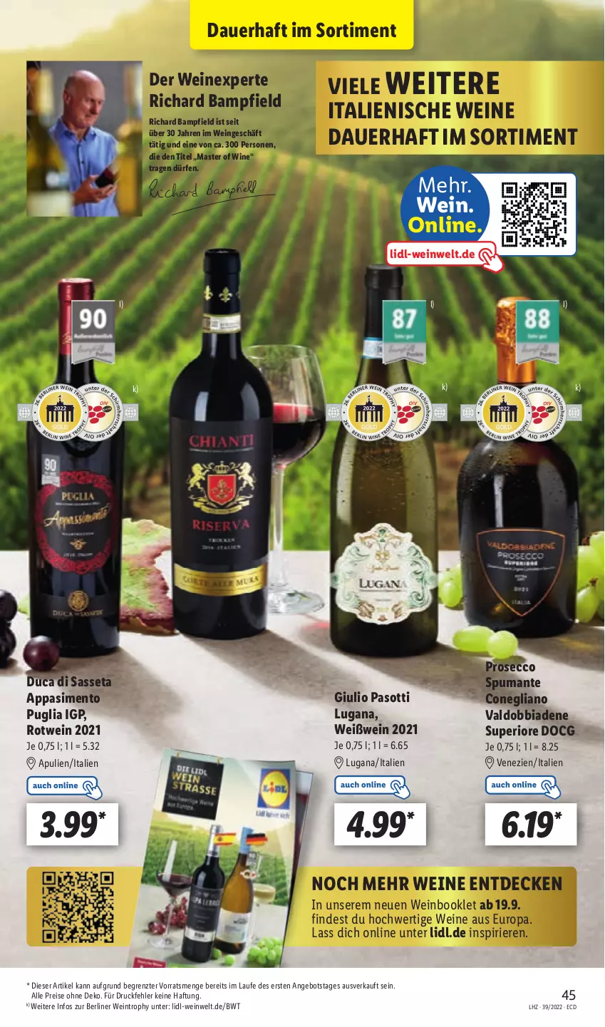 Aktueller Prospekt Lidl - Aktionsprospekt - von 26.09 bis 01.10.2022 - strona 45 - produkty: angebot, auer, berliner, decke, ecco, eis, prosecco, puma, reis, rotwein, sim, spumante, Ti, valdo, wein, weine, Weißwein, ZTE