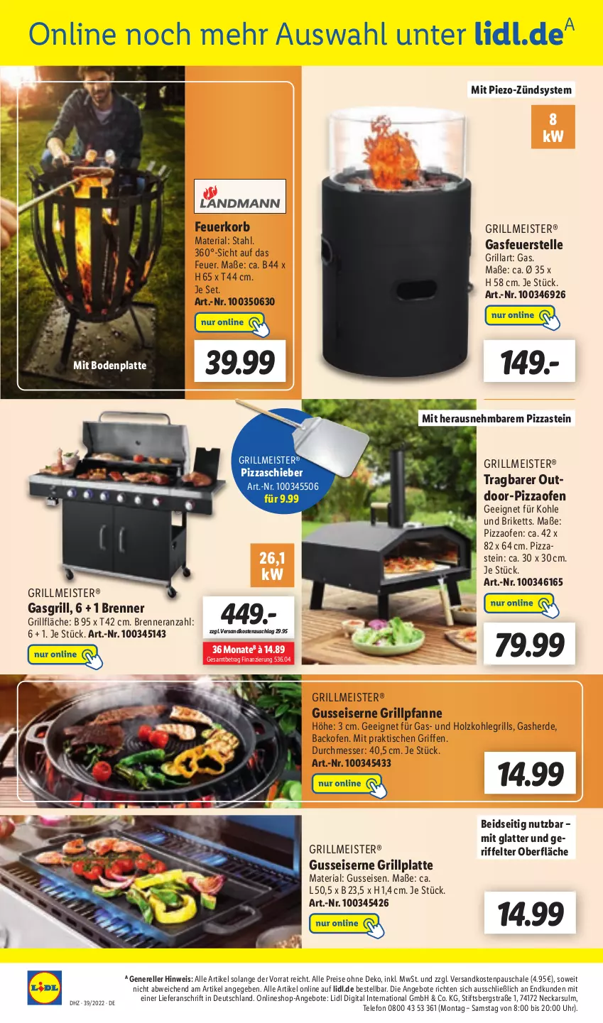 Aktueller Prospekt Lidl - Aktionsprospekt - von 26.09 bis 01.10.2022 - strona 56 - produkty: angebot, angebote, backofen, Bodenplatte, briketts, eis, elle, erde, Feuerkorb, gasgrill, grill, grillfläche, Grillpfanne, grillplatte, Holz, holzkohle, holzkohlegrill, Kohlegrill, korb, latte, Meister, messer, ndk, Ofen, pfanne, pizza, Pizzaofen, reis, rel, Ria, Schal, Schale, telefon, Ti, tisch, uhr