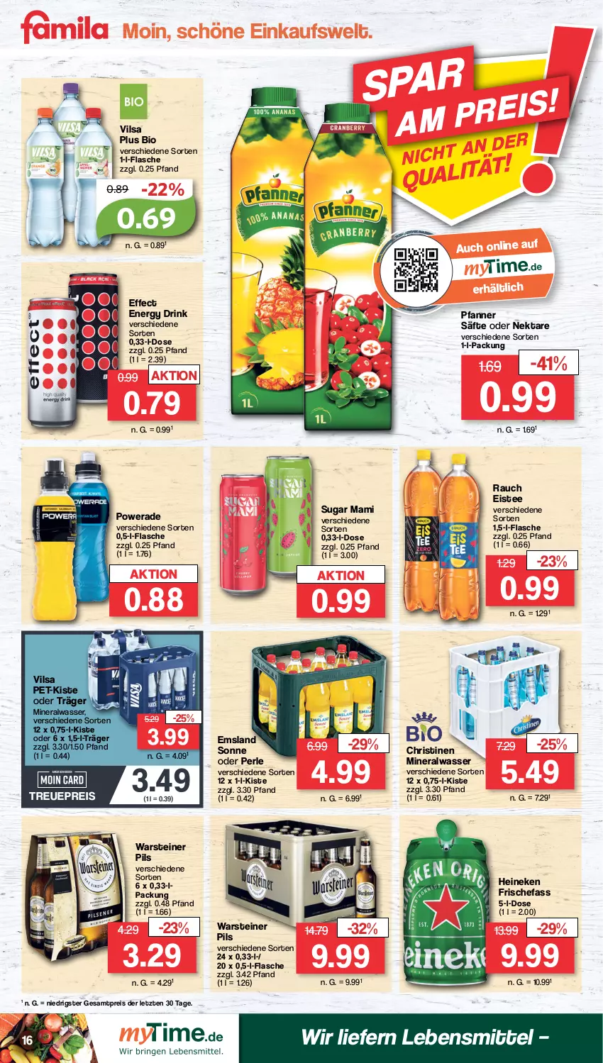 Aktueller Prospekt Famila - Prospekte - von 06.02 bis 11.02.2023 - strona 16 - produkty: Alwa, bio, drink, Effect, eis, eistee, energy drink, flasche, heineken, lebensmittel, mam, mineralwasser, Nektar, pfanne, Pfanner, pils, Rauch, reis, säfte, steiner, tee, Ti, vilsa, warsteiner, wasser, ZTE