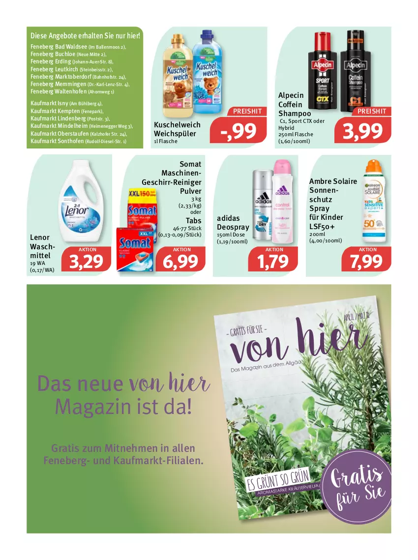 Aktueller Prospekt Feneberg - Prospekte - von 14.04 bis 16.04.2022 - strona 11 - produkty: Adidas, alpecin, Ambre Solaire, angebot, angebote, auer, Bad, ball, buch, chloe, cin, coffein, deo, deospray, Diesel, Egger, eis, emmi, flasche, geschirr, Kinder, Kuschelweich, lenor, lenor waschmittel, LG, magazin, Ofen, pril, reiniger, reis, shampoo, somat, sonnenschutz, Sport, Ti, waschmittel, weichspüler