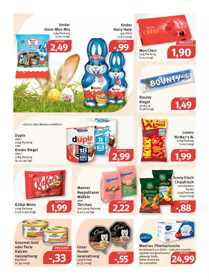 Aktueller Prospekt Feneberg - Prospekte - von 14.04 bis 16.04.2022 - strona 14 - produkty: bounty, chips, chipsfrisch, duplo, eis, funny-frisch, gourmet gold, kaffee, Kinder, kinder riegel, kitkat, lorenz, mac, Manner, Maxtra, Nassnahrung, reis, riegel, Schal, Schale, tee, Ti, Törtchen, waffeln