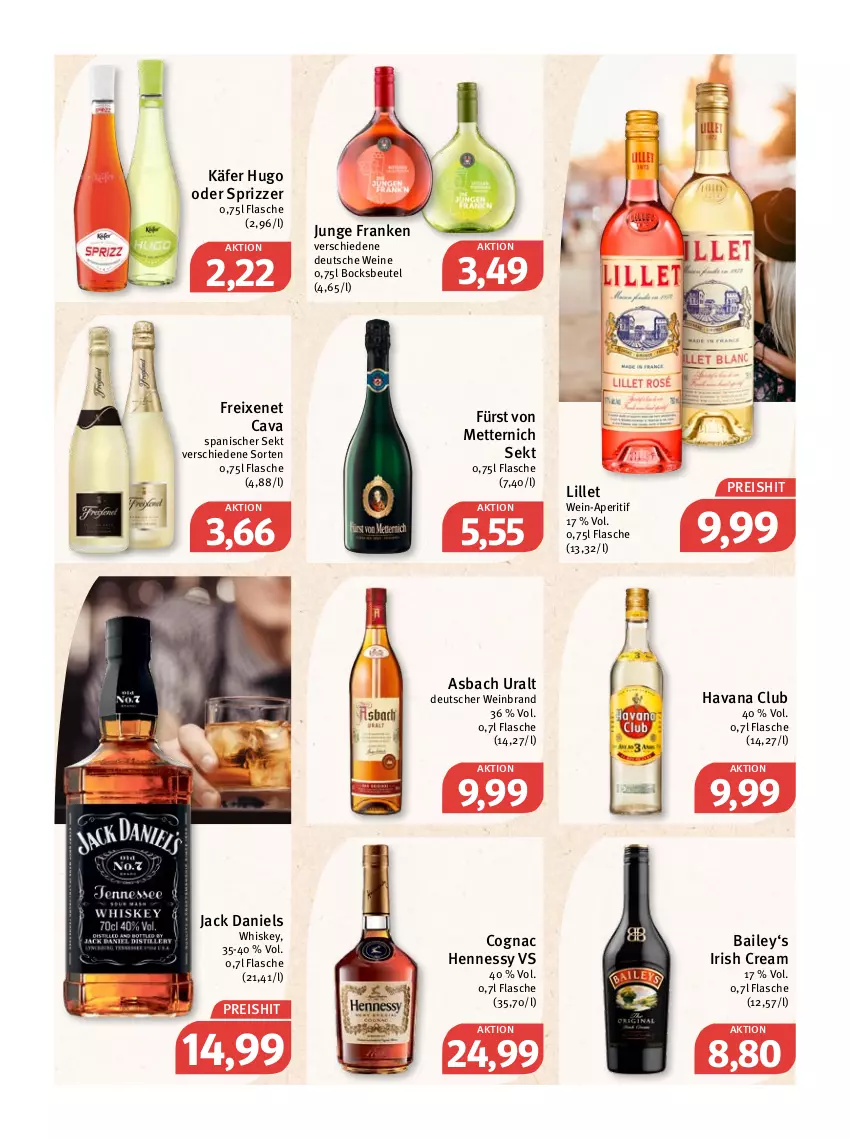 Aktueller Prospekt Feneberg - Prospekte - von 14.04 bis 16.04.2022 - strona 16 - produkty: aperitif, asbach uralt, beutel, Cava, Cognac, eis, flasche, freixenet, fürst von metternich, Havana Club, hugo, irish cream, jack daniel, jack daniels, käfer, lillet, Mett, metternich, reis, sekt, Sprizz, Ti, wein, weinbrand, weine, whiskey