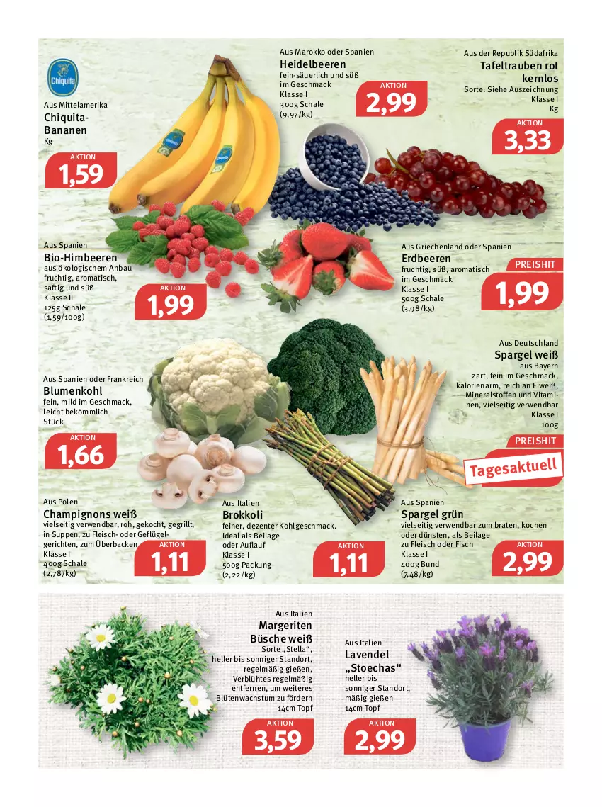 Aktueller Prospekt Feneberg - Prospekte - von 14.04 bis 16.04.2022 - strona 6 - produkty: banane, bananen, Bau, beere, beeren, bio, blume, blumen, blumenkohl, Blüte, braten, brokkoli, champignon, champignons, chiquita, eis, elle, ente, erdbeere, erdbeeren, fisch, fleisch, frucht, Geflügel, grill, heidelbeere, heidelbeeren, himbeer, himbeere, himbeeren, ilag, lavendel, LG, mac, reis, rwe, saft, Schal, Schale, spargel, spargel grün, suppe, suppen, tafeltrauben, Ti, tisch, topf, trauben, vita, Vitamine