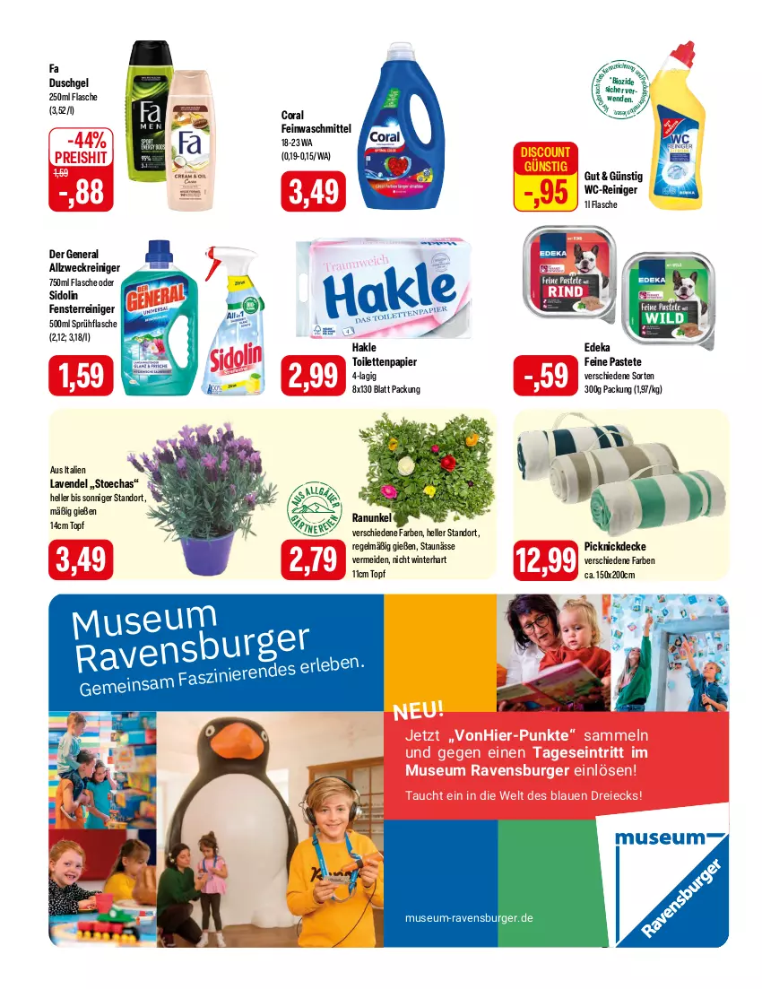 Aktueller Prospekt Feneberg - Prospekte - von 04.04 bis 06.04.2024 - strona 10 - produkty: allzweckreiniger, bio, burger, Coral, decke, deka, discount, duschgel, eis, elle, fa duschgel, feinwaschmittel, fenster, flasche, hakle, hakle toilettenpapier, lavendel, LG, papier, pastete, picknickdecke, Rauch, ravensburger, reiniger, reis, rwe, sidolin, sprühflasche, Ti, toilettenpapier, topf, waschmittel, wc-reiniger, weck