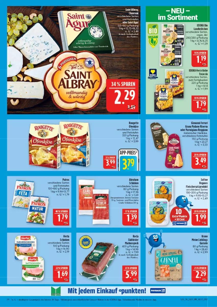Aktueller Prospekt Marktkauf - Prospekt - von 21.09 bis 27.09.2025 - strona 20 - produkty: ACC, aktionspreis, bio, brötchen, deka, edeka bio, eis, farmerschinken, fleisch, grana, grana padano, hartkäse, herta, italienischer hartkäse, Käse, krone, nuss, Ofen, Ofenkäse, padano, parmigiano, parmigiano reggiano, Rana, reggiano, reis, rouge, schinken, serrano, Speck, südtiroler, Ti, ZTE